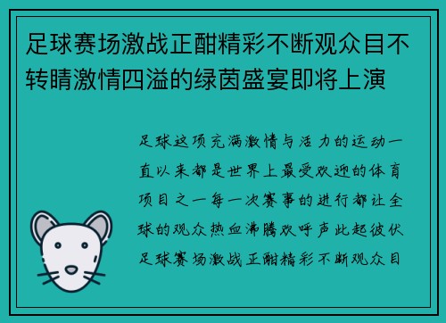 足球赛场激战正酣精彩不断观众目不转睛激情四溢的绿茵盛宴即将上演