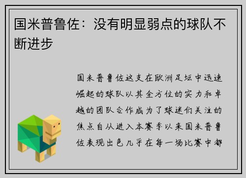 国米普鲁佐：没有明显弱点的球队不断进步