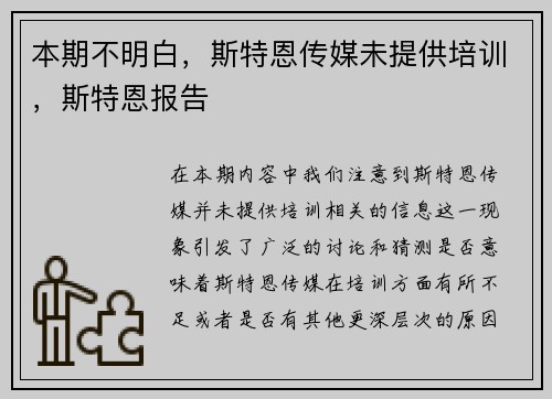 本期不明白，斯特恩传媒未提供培训，斯特恩报告