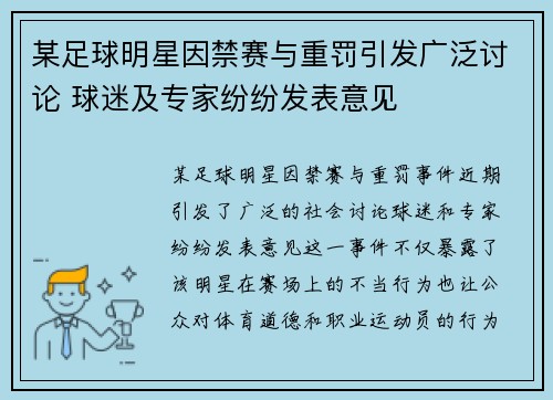 某足球明星因禁赛与重罚引发广泛讨论 球迷及专家纷纷发表意见